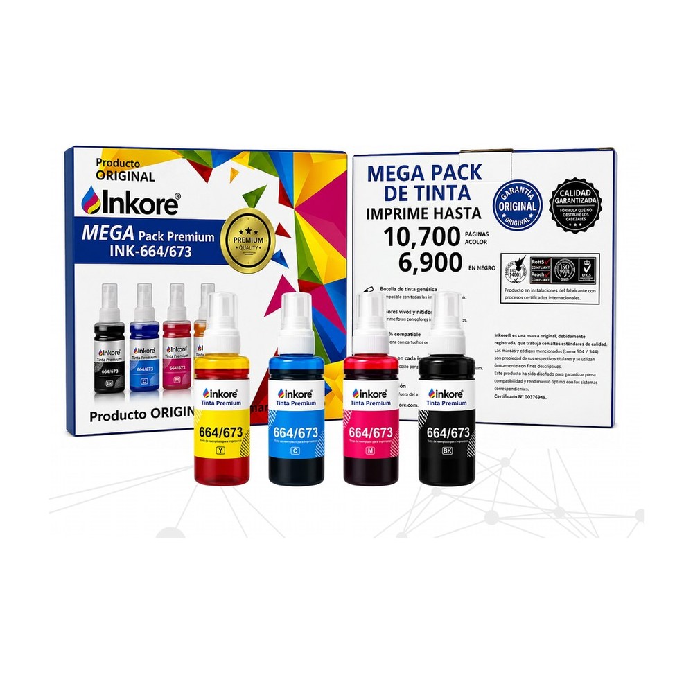 Mega pack de tinta Inkore 400 ml (4 colores) para Epson EcoTank 664/673