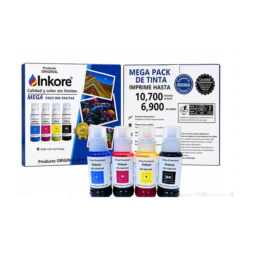 Pack Tinta INKORE® CMYK 400 ml para Epson 504/544